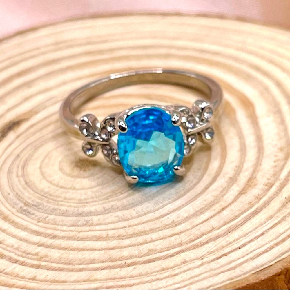 Aquamarine stone ring silver size-9